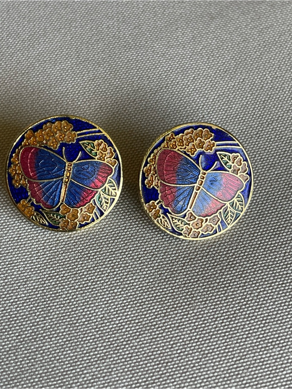 Cloisonné Butterfly Round Drop Earrings in Blue and Pink - Women’s Jewelry